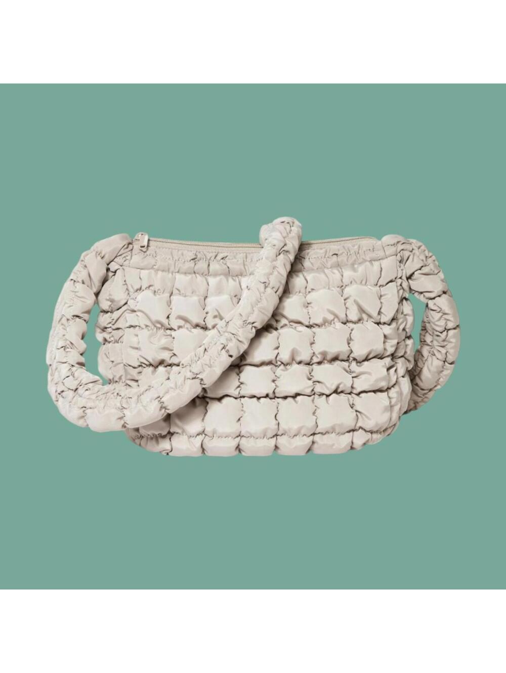Quilted Beige Shoulder Bag with Padded Strap